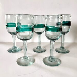 Vintage Pier 1 Recycled Glass Wine Glasses Set of 5 Blown Glass Applied Stripe